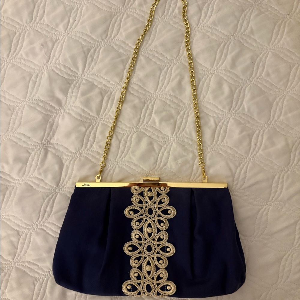 Lilly Pulitzer Navy Clutch with Gold Accents